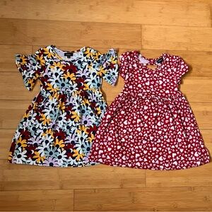 NWT Girls Size 4T Bold Floral Print & Brown Hearts 2 pack Dresses